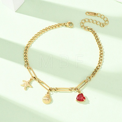 Ocean 304 Stainless Steel Pave Red Cubic Zirconia Charm Anklets for Women SA-CBA3D94-04C-G-1