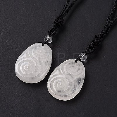 Adjustable Natural Quartz Crystal Teardrop with Spiral Pendant Necklace with Nylon Cord for Women NJEW-L171-04F-1