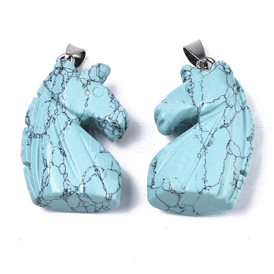 Carved Synthetic Turquoise Pendants G-N0327-002J-1