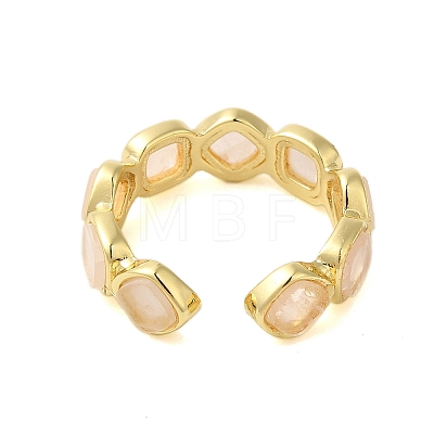 Square Natural Rose Quartz Open Cuff Rings RJEW-K272-02G-01-1