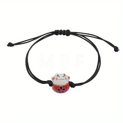 Cute Porcelain Lucky Cat Braided Bead Bracelets DE1340-1