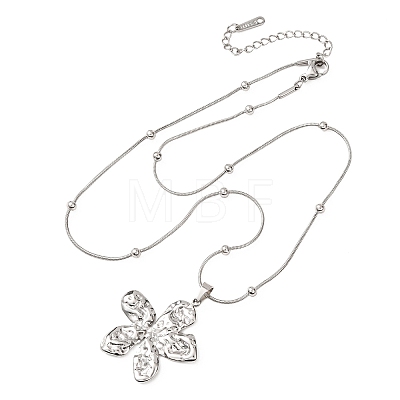 304 Stainless Steel Textured Flower Pendant Necklaces for Women NJEW-C117-01A-P-1