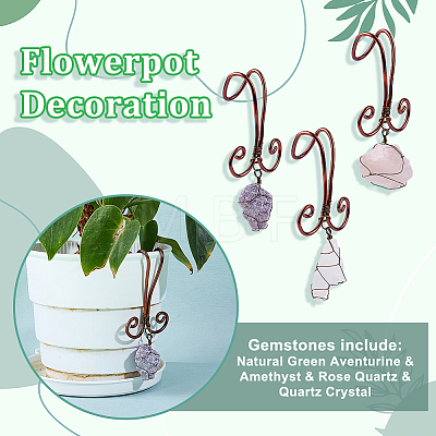 3Pcs Nuggets Natural Amethyst & Rose Quartz & Quartz Crystal Flowerpot Decoration HJEW-OC00088-1