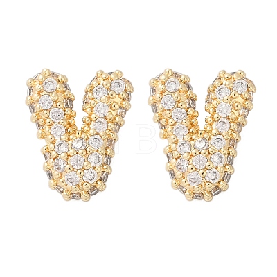 Brass Micro Pave Cubic Zirconia Stud Earrings EJEW-Z091-04G-V-1