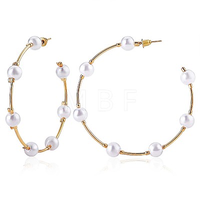 Shell Pearl Beaded Big Circle Stud Earrings JE988A-1