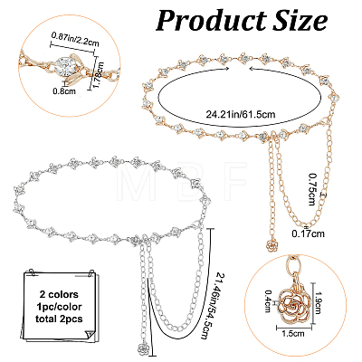 2Pcs 2 Colors Crystal Rhinestone Flower Link Chain Belts AJEW-CP0005-69-1