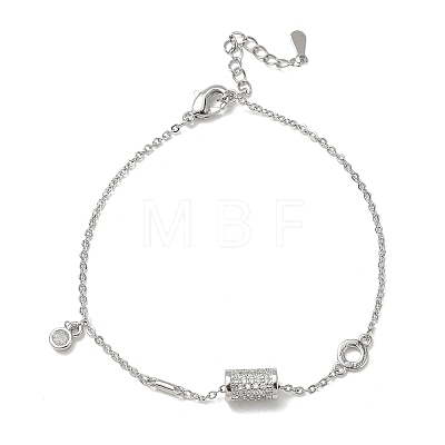 Brass Micro Pave Clear Cubic Zirconia Column Charm Bracelets KK-CBA6980-26P-1