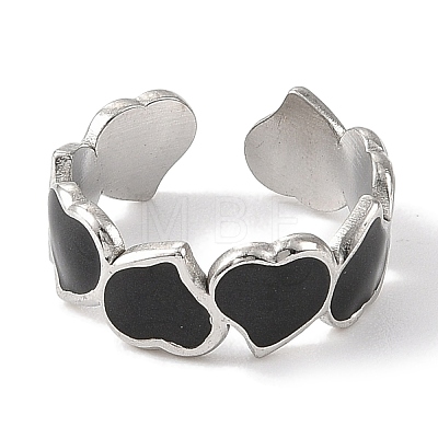 Heart 304 Stainless Steel Enamel Open Cuff Rings for Women RJEW-F166-30P-01-1