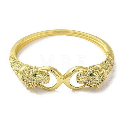 Brass Pave Clear & Green Cubic Zirconia Leopard Hinged Bangle for Women BJEW-K246-19B-G-1