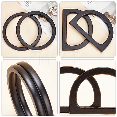 4Pcs 2 Style Wood D-Ring & Round Ring Bag Handles DIY-WR0002-58-1