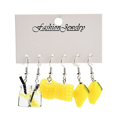 3 Styles Summer Corn & Lemon & Drink Acrylic Dangle Earring Sets for Women EJEW-F336-01E-1