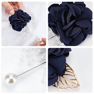 2Pcs 2 Style Silk Cloth Imitation Flower Brooch AJEW-CP0004-95-1