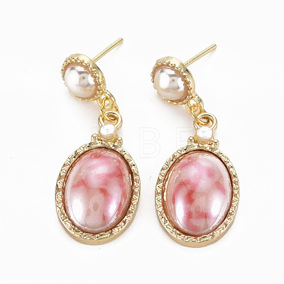 Oval with Porcelain Rack Plating Alloy Dangle Stud Earrings EJEW-S211-002-RS-1