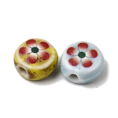 Flat Round Handmade Floral Porcelain Beads PR-CBA03B0-02-1