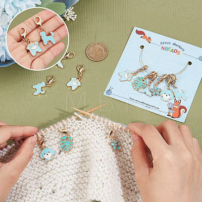 Alloy Enamel Dog & Whale Tail & Leaf & Sakura Flower & Clothes Pendant Locking Stitch Markers HJEW-AB00044-1