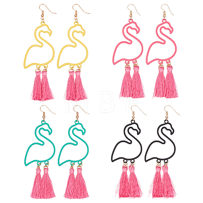 ANATTASOUL 4 Pairs 4 Colors Alloy Flamingo Chandelier Earrings EJEW-AN0004-43-1
