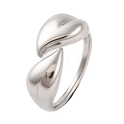 Non-Tarnish 304 Stainless Steel Leaf Open Cuff Rings for Women RJEW-G319-02P-1