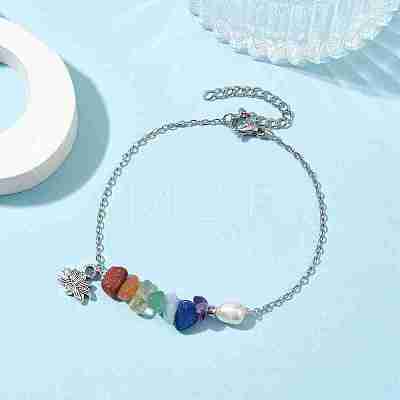 Lotus Alloy Charm Bracelets BJEW-JB09946-01-1