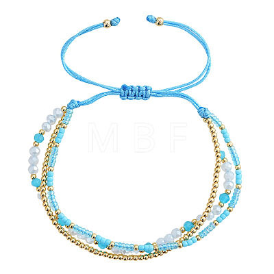 Beachy Style Brass & Glass & Seed Beaded Multi-Layer Bracelets BK3958-2-1
