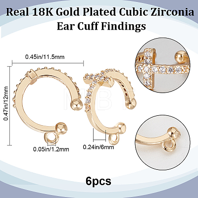 Beebeecraft 6Pcs Brass Micro Pave Clear Cubic Zirconia Ear Cuff Findings KK-BBC0009-76-1