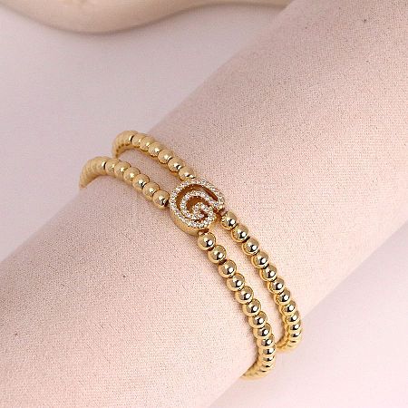 Brass Micro Pave Clear Cubic Zirconia Beads Double Strands Stretch Bracelets for Women FS-WGC7159-07-1
