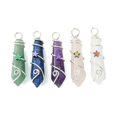 Natural Mixed Stone Pointed Pendants PALLOY-JF02803-04-1