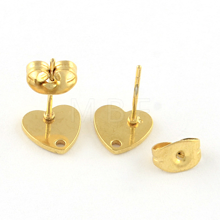 304 Stainless Steel Heart Stud Earring Findings X-STAS-R063-37G-1
