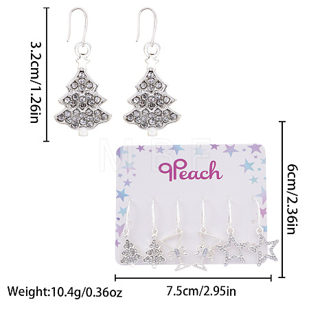 3Pairs Christmas Alloy & Rhinestone Dangle Earrings Sets FS-WG10992-31-1