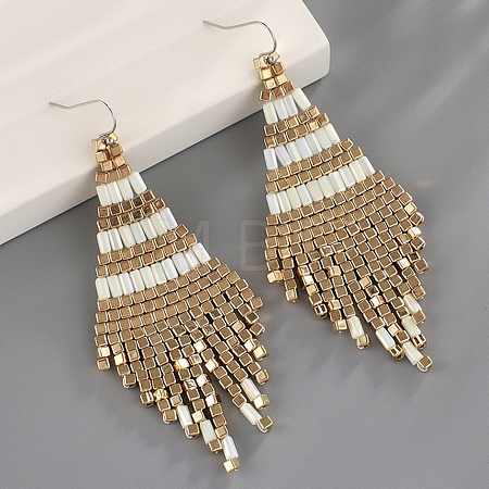 Boho Seed Bead Rhombus Tassel Earrings EJEW-Z072-02C-1