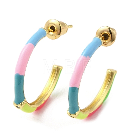 Real 18K Gold Plated Brass Ring Stud Earrings EJEW-L268-014G-04-1