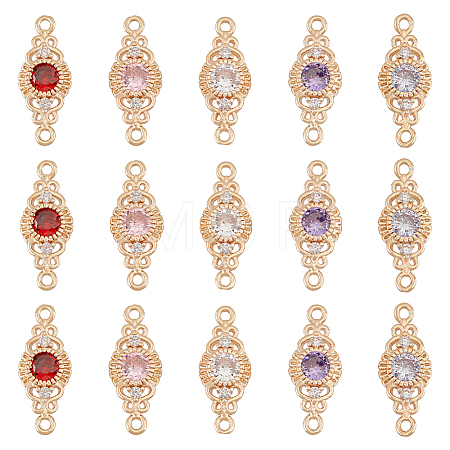 15Pcs 5 Colors Brass Pave Cubic Zirconia Connector Charms ZIRC-BC0001-17-1