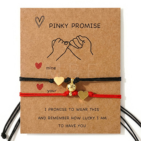 Adjustable Metal Heart Nylon Cord Braided Bead Couple Bracelet Set with Magnetic Clasps YE4942-2-1