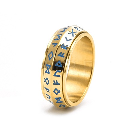Rune Words Viking Amulet Stainless Steel Rotating Finger Ring PW-WG36209-11-1