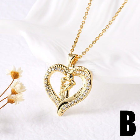 Brass Pave Clear Cubic Zirconia Mama Baby Heart Pendant Necklaces for Mother's Day FS-WGFC5D6-02-1
