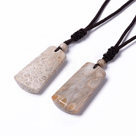 Natural Fossil Coral Trapezoid Pendant Necklace for Women NJEW-C002-01-1