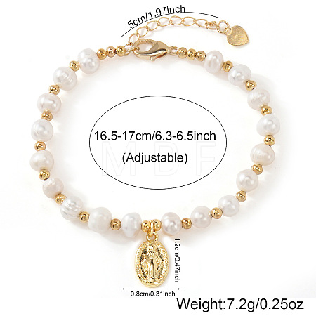 Natural Pearl and Gold Bead Women's Bracelets with Oval with Virgin Mary Charms QK8220-3-1
