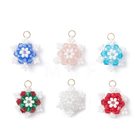 5Pcs 5 Colors Glass Seed Beaded Snowflake Pendants PALLOY-MZ00815-1