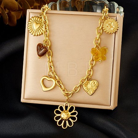 304 Stainless Steel & Resin Multi-Pendant Bib Necklaces for Women SA-CBA717A-03G-02-1