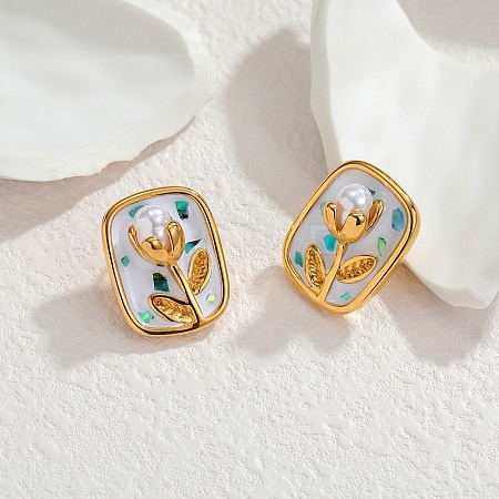 304 Stainless Steel Stud Earrings for Women EJEW-A164-04A-G-1