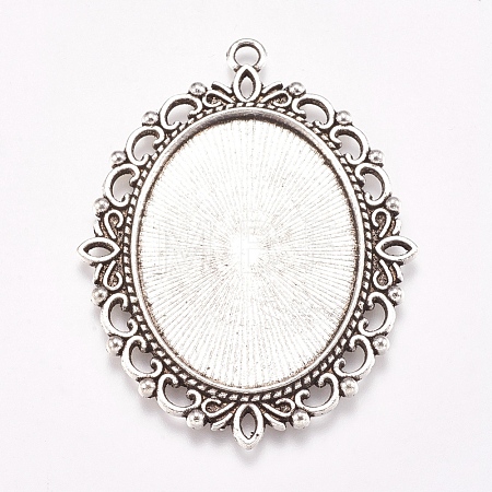 Antique Silver Tone Tibetan Style Oval Pendant Cabochon Settings X-TIBE-473-AS-NR-1