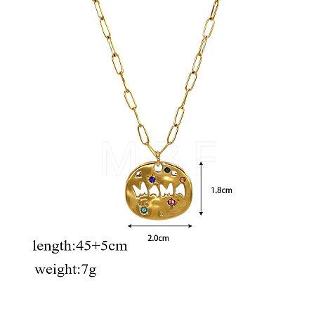 Mother's Day 304 Stainless Steel Pave Cubic Zirconia Irregular Disc with Hollow Word MAMA Pendant Necklaces for Women WGBC73E-01-1