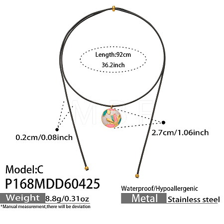 304 Stainless Steel Enamel Flat Round with Flower Pendant Slider Necklaces for Women WG77423-02-1