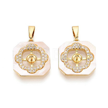 Brass Micro Pave Cubic Zirconia Cup Pearl Peg Bails Pin Pendants KK-T079-04G-1
