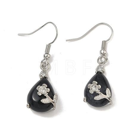 Natural Black Stone Dangle Earrings EJEW-XCP0001-26-1