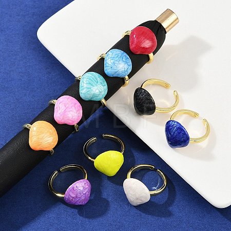 Brass Enamel Adjustable Cuff Rings for Women RJEW-G357-01N-1
