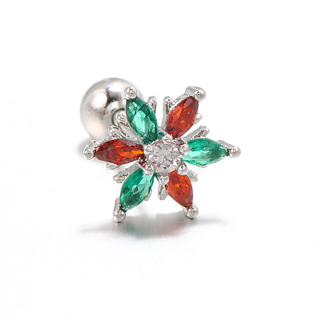 Snowflake Brass Cubic Zirconia Stud Earrings FS-WGD4C14-06-1
