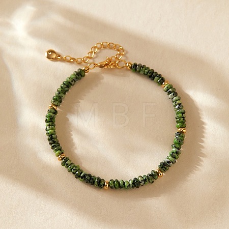 Handmade Natural Green Spot Jasper Rondelle Beaded Bracelets with 304 Stainless Steel End Chains XL9343-6-1