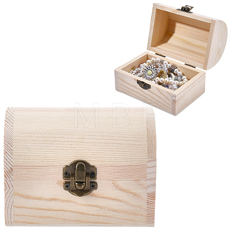 Wood Treasure Chest Storage Boxes with Hinged Lid and Metal Clasps AJEW-GF0014-35A-1