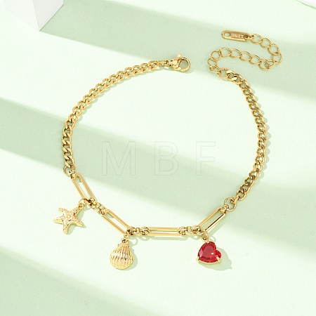 Ocean 304 Stainless Steel Pave Red Cubic Zirconia Charm Anklets for Women SA-CBA3D94-04C-G-1
