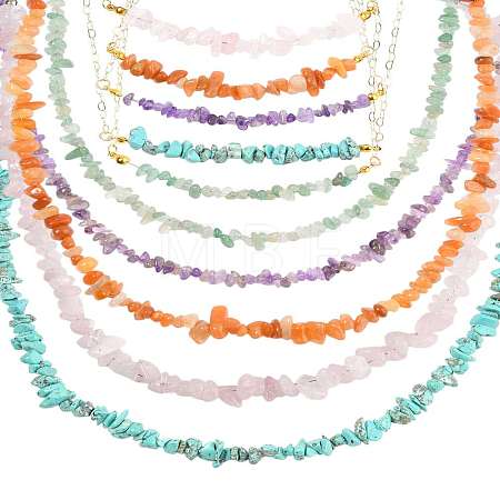 Natural Red Aventurine & Green Aventurine & Amethyst & Rose Quartz & Synthetic Turquoise Chips Beaded Necklaces NJEW-FS00013-1